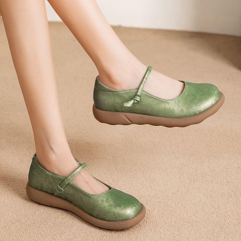 Fashion 2025 New strappy flats spring shoes for women summer loafers woman wide fit mary jane shoes green flats slip on moccasins retro