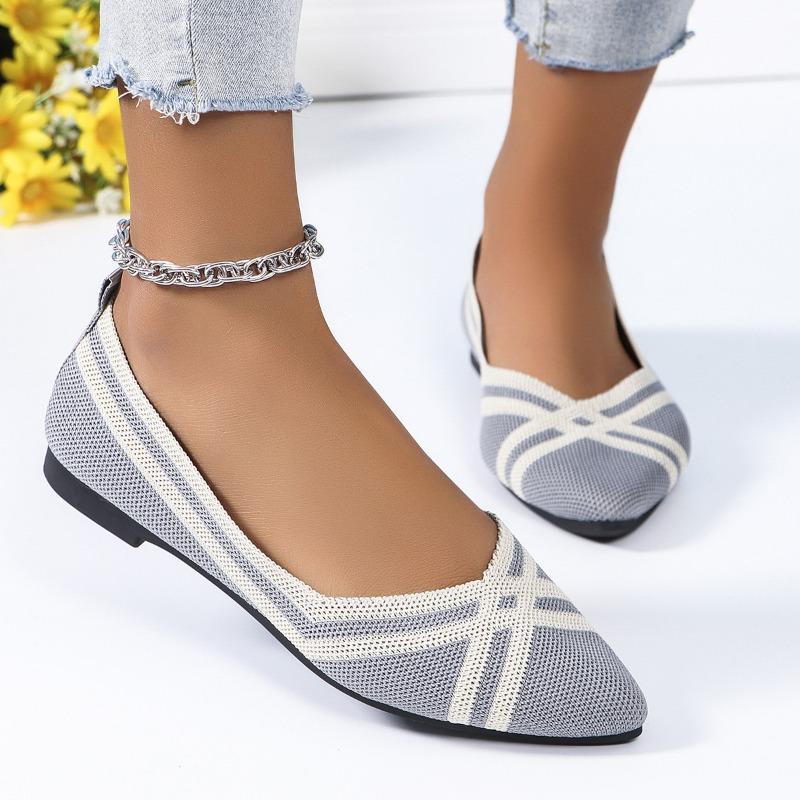 Spring New Flat-soled Single Shoes Women's Fly-woven Woven Shoes Pointed Knitted Egg Roll Shoes Large Size
