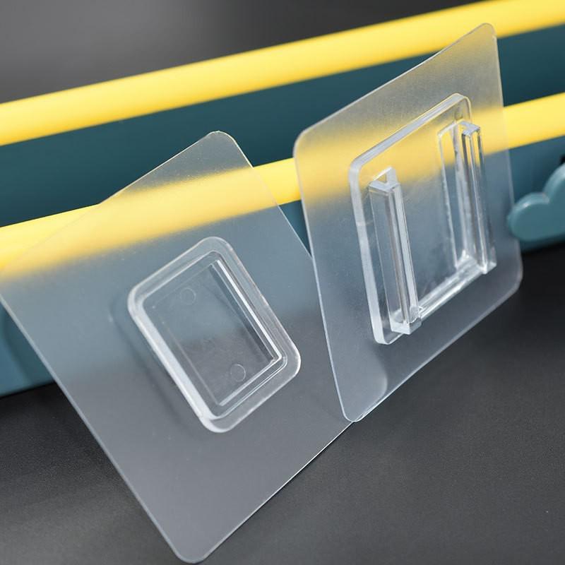 Multi-layer Adhesive Wall-Mount Storage Rack with Transparent Hooks for Bathroom