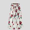 INCERUN Men Belt Zipper Waist Floral Print Casual Long Wide Legs Pants