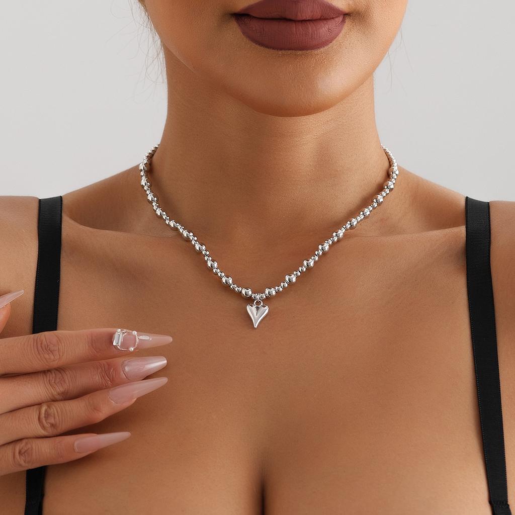 Unique Metal Beads Chain Heart Necklace Bracelet for Women Unisex copper Color Grunge Zircon Set Steampunk Fashion Zircon Set