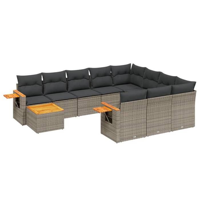 VidaXL Salon de Jardin avec Coussins 11 pcs, Canapés de Terrasse, Ensemble de Meubles de Patio, Mobilier d'Extérieur, Gris 3227208