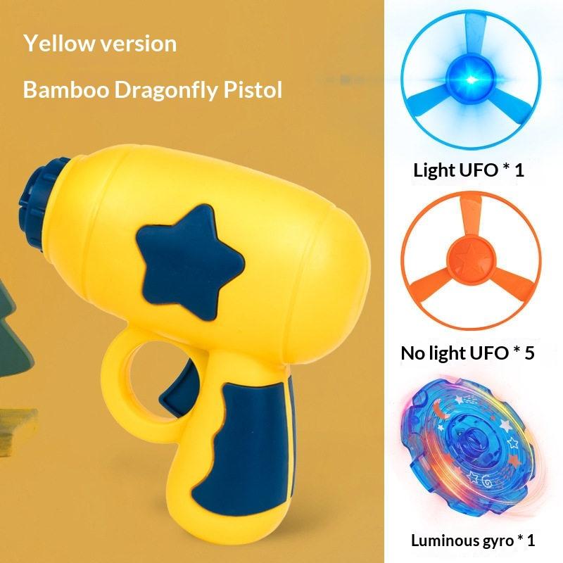 Children'S Outdoor Flying Bamboo Dragonfly Frisbee Gyro Gun Pistol Luminous Ufo Spinning Top Ejection Toy Kids Gyro Launcher