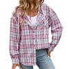 Women's Fashionable Wide Plaid Long Sleeved Loose Button Pocket Hooded Shirt Jacket