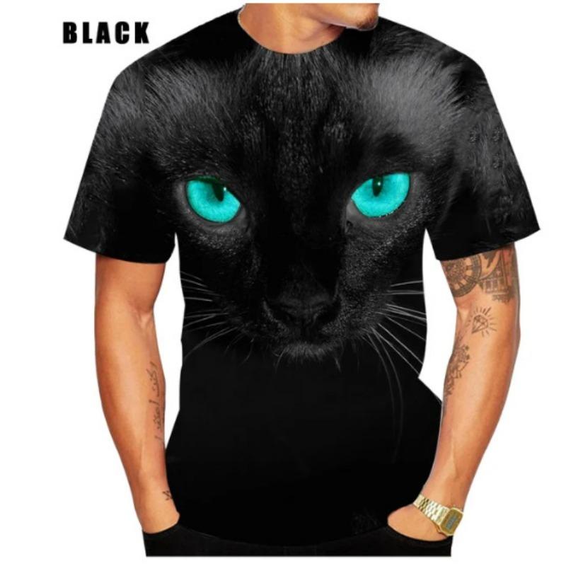 Summer Round Neck 3D Cat Print Top Fashionable Casual Short Sleeved Men's T-shirts