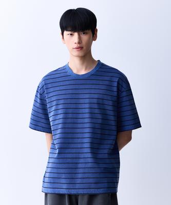 ADERNM Summer Daily Thin Stripe Crop T-Shirt Blue