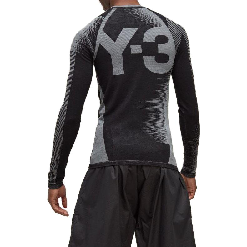 Y-3 Striped Slim Fit Long Sleeve T-Shirt Men Tops Black Gray HY5874