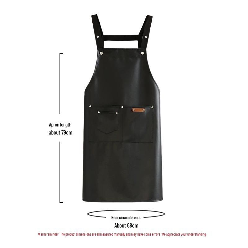 PU Soft Leather Waterproof Kitchen Apron, Oil-Proof, Wash-Free, Unisex Strap Waistband for Cooking and Catering.