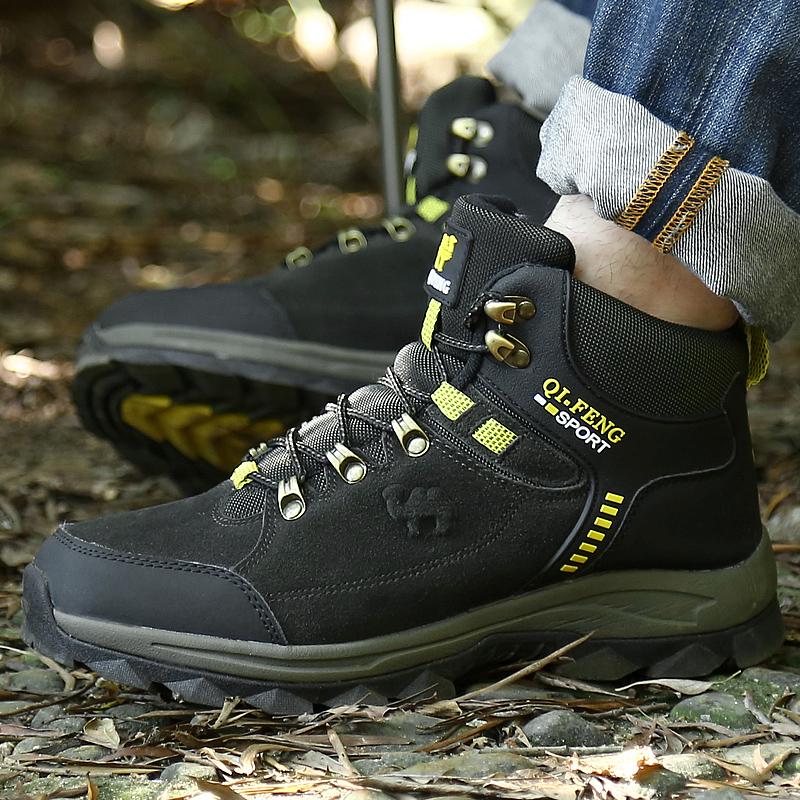 Outdoor High-top Boots Men Laced Thick-soled Men Shoes Soft Breathable Wear-resistant Shock-absorbing Casual Hiking Shoes Men