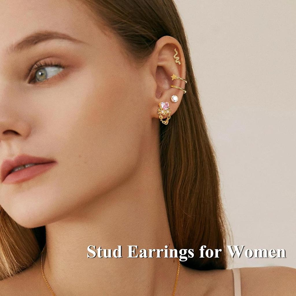 Bobisty 1PC Cartilage Earring Stud for Women Surgical Steel Flat Back Earrings Hoop Flower Snake Shape Helix Piercing Jewelry