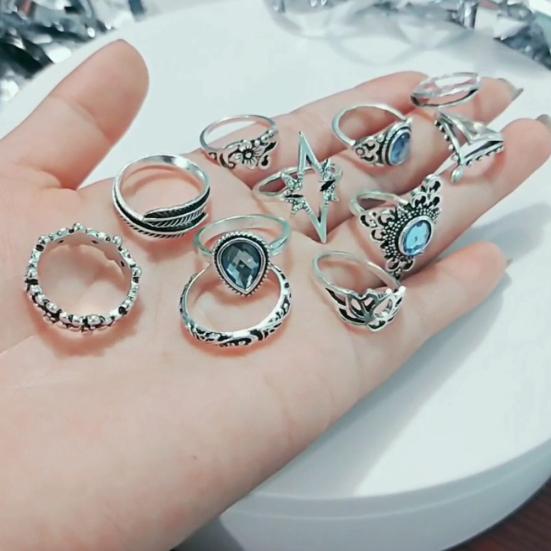 11 stk Kvinner Retro Hul Rhinestone Knoke Midi Fingerspiss Stableskjøt