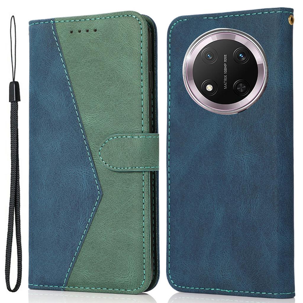 For Honor X9c 5G Case Color Splicing Wallet Stand Leather Phone Cover with Wrist Strap