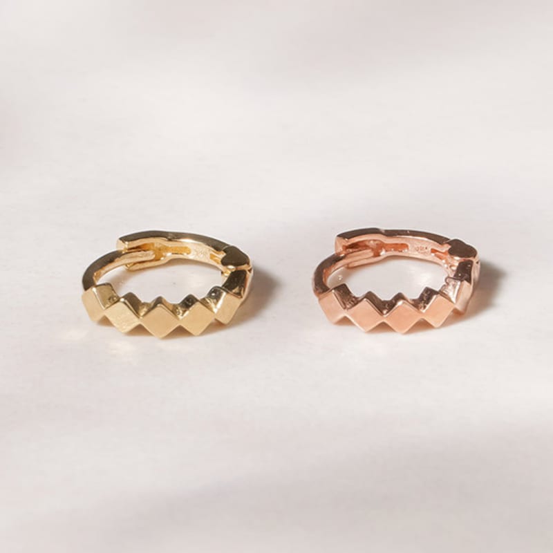 JEWNEL 14K Square Bold Ring One-Touch Earrings