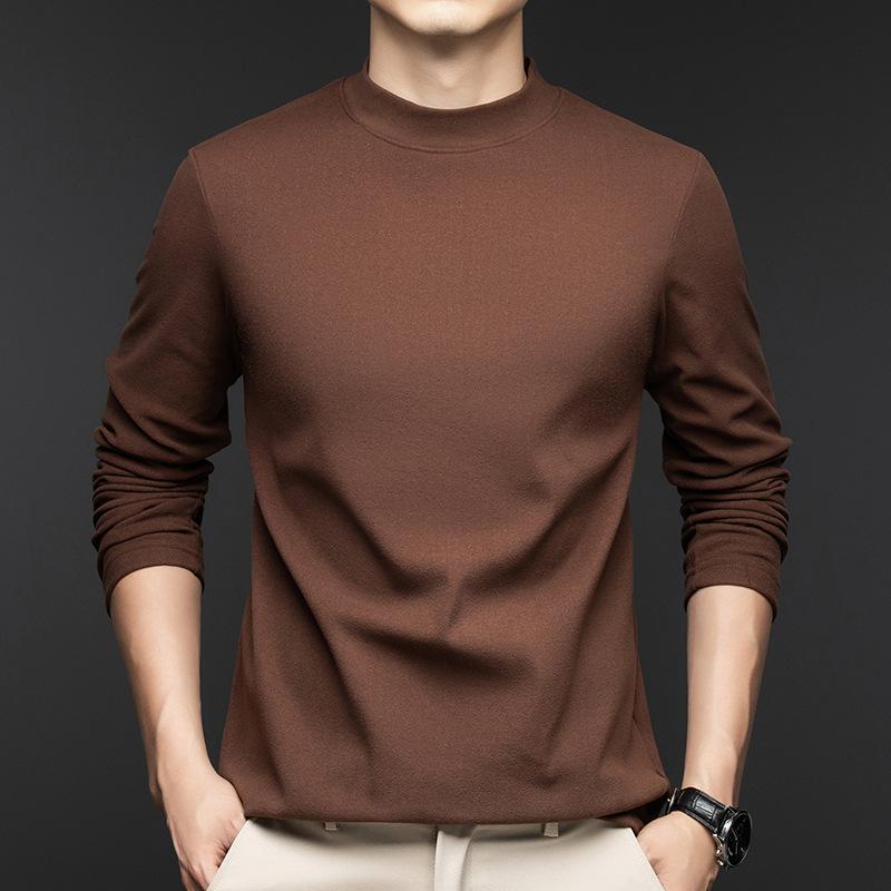 Autumn and Winter Micro-elastic German Velvet Semi-turtleneck Youth Round Neck Light Luxury Casual Non-ironing Long-sleeved Bottoming Shirt