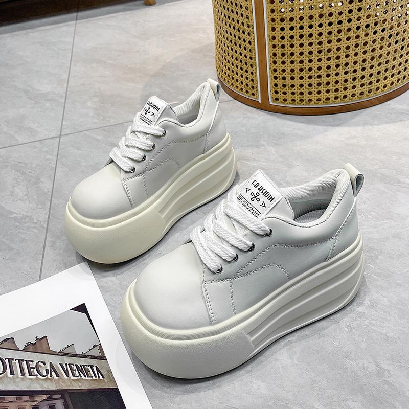 Fashion Microfiber Leather Sneakers Women Autumn Vulcanized Shoes 10CM Wedge Heels Skateboard High Platform Casual Sport Dad Shoes