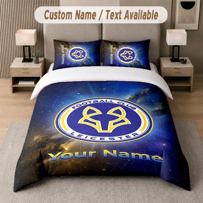 Custom Bedding Set Leicester City Pattern, Print Name Text 1 Duvet Cover Plus 2 Pillowcases Home Textile