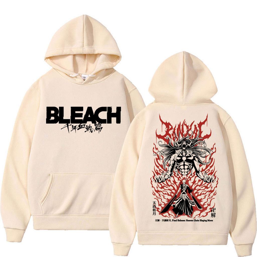 Bleach Ichigo Kurosaki Bankai Tensa Zangetsu Graphic Hoodie Front Logo Back Hollow Form Print Pullover Hooded Sweatshirt Unisex Anime Streetwear Tops