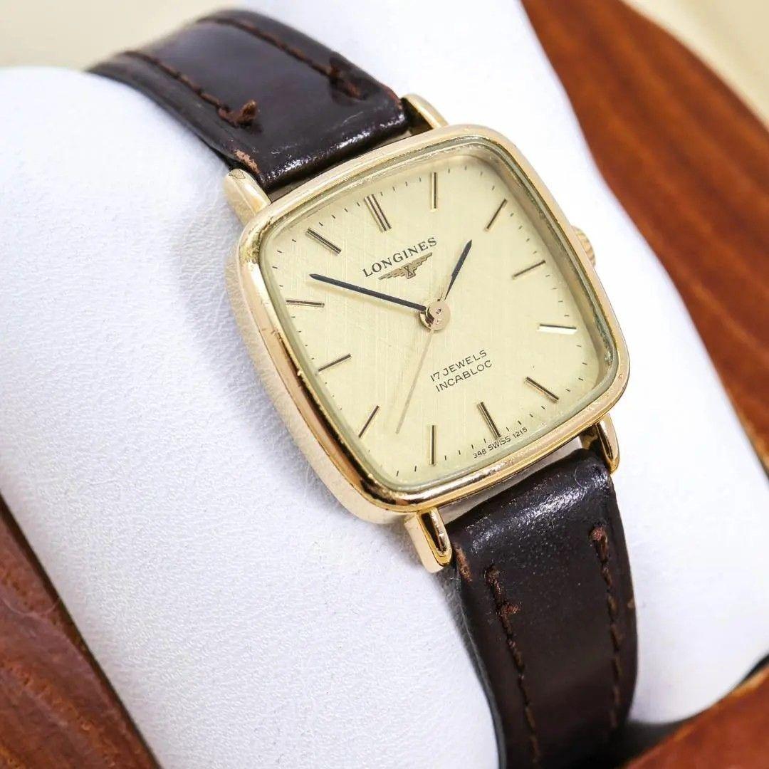Used Operation LONGINES Watch Manual Winding Square Gold 17 Jewels 3566