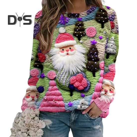 

Рождественская толстовка женская с принтом 3D Xmas Tree House, круглый вырез, длинный рукав, топы, легкий праздничный пуловер M D