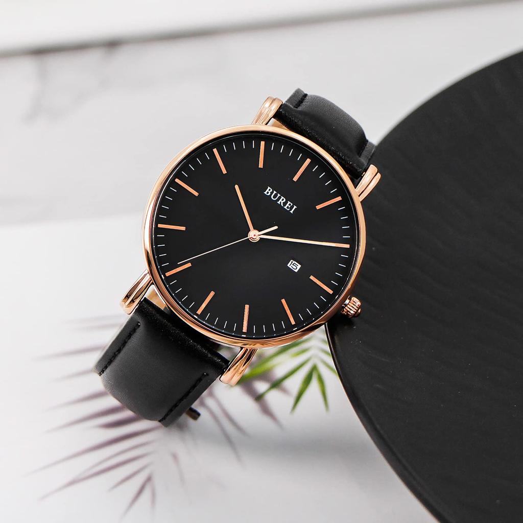 Leather L [BUREI] Men's Watch, Stylish, Band, Business, Thin, Brand, Simple, Men's Watch,