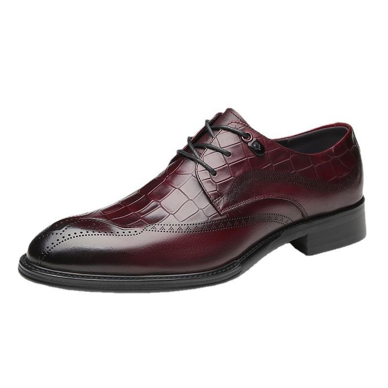First Layer Cowhide New British Genuine Leather Handmade Carving Brogue Leather Shoes Men's Business Formal Derby Shoes