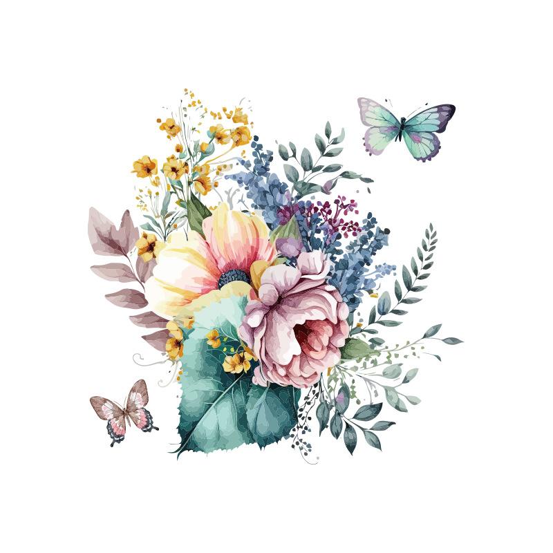 

Hand Painted Butterfly Flower Wall Sticker Waterproof Self Adhesive Bathroom Toilet Decoration Removable Vinyl Art 30x30cm різнокольоровий
