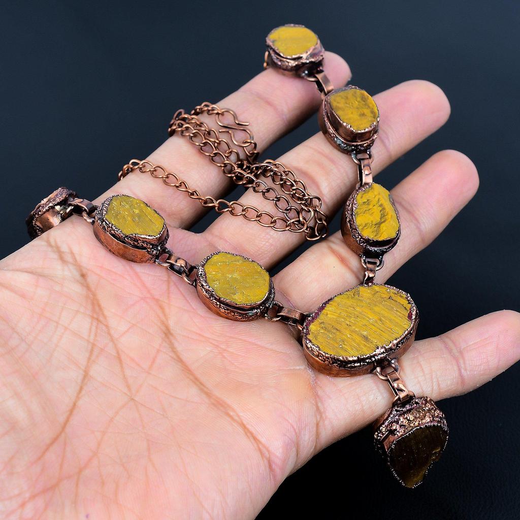 Tiger's Eye Copper Electroformed Necklace Adjustable, Chain Necklace Handmade Gemstone, Gift For Mom Antique Jewelry