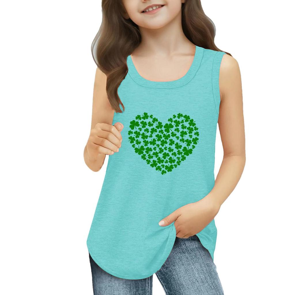 Girls Kids Summer Crewneck Sleeveless Shirts Tank Tops St. Patrick's Day