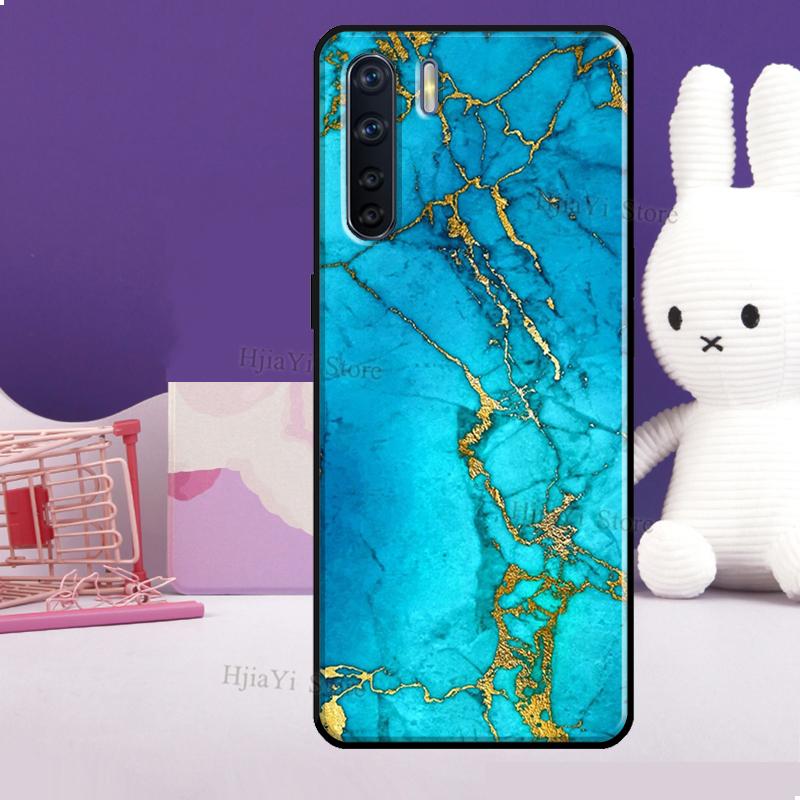 Türkisblau Gold Achat Marmor Hülle Für OPPO Reno 5 Lite 2Z 2F A5 A9 A53 A53S 2020 A52 A72 A1K A15 A83 A94 A74 A54 Hülle