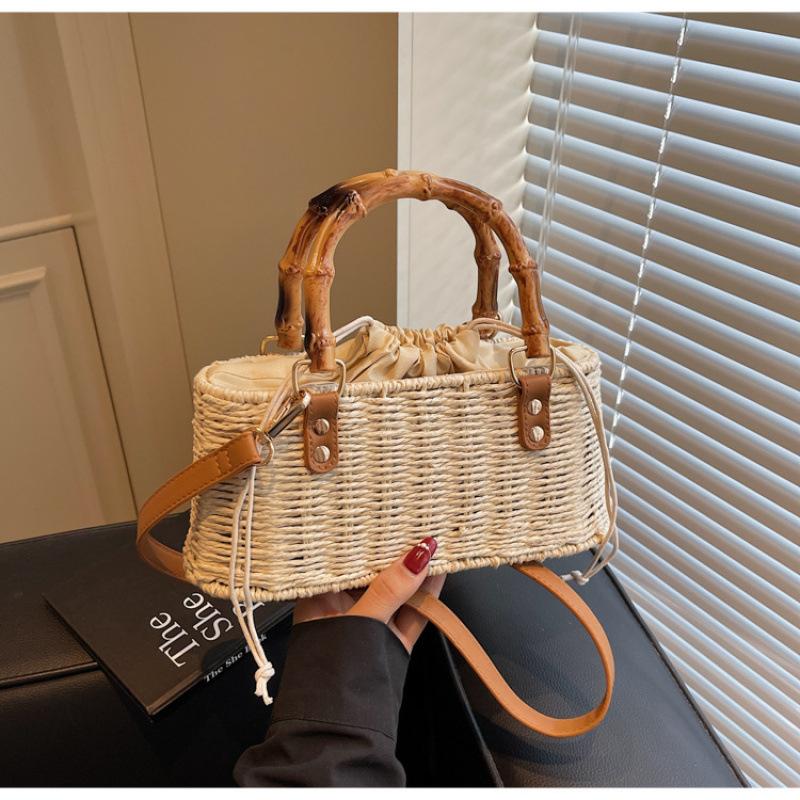 

Плетеные сумки Новые большой вместимости ручной работы бамбуковое плетение Традиционные ручные плетеные женские сумки Портативные производители Оптовые сумки белый