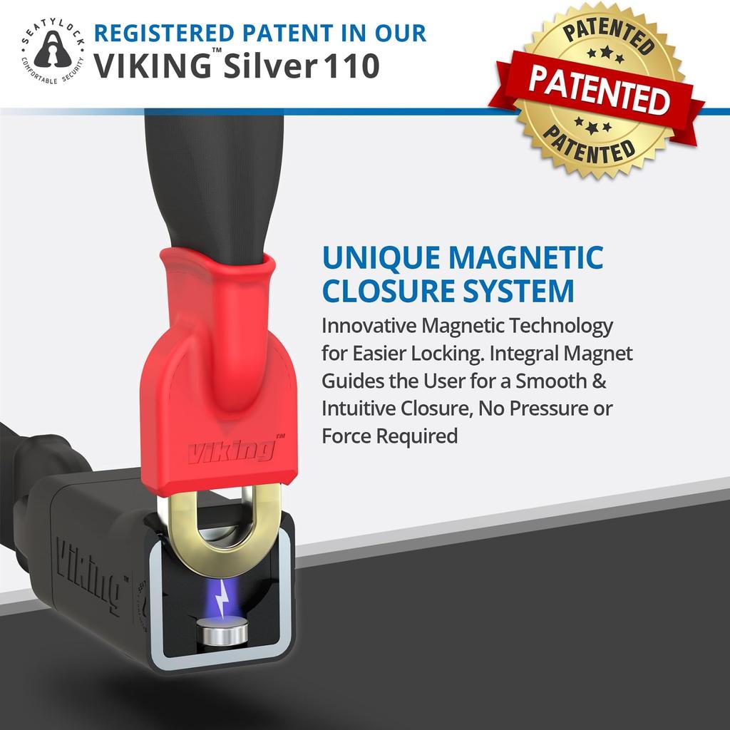 Seatylock Viking Bike Lock Chain with Key Patented Lightweight Bike Lock Sold Secure Silver Ultralight Bike Lock Bike Chain Lock for Mountain City or