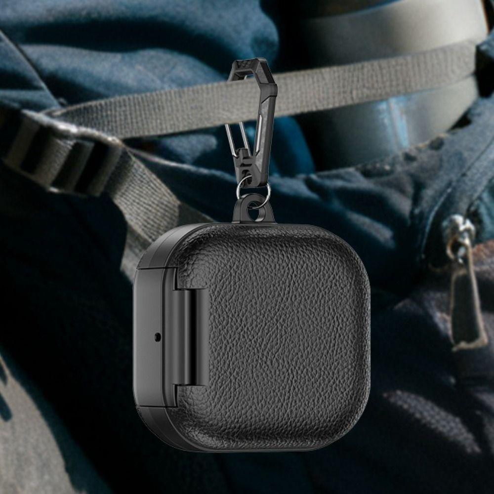 Leather Earphone Case Lychee Grain with Phone Stand Earbuds Cover Full Cover Shell Shockproof for Samsung Galaxy Buds4/4pro