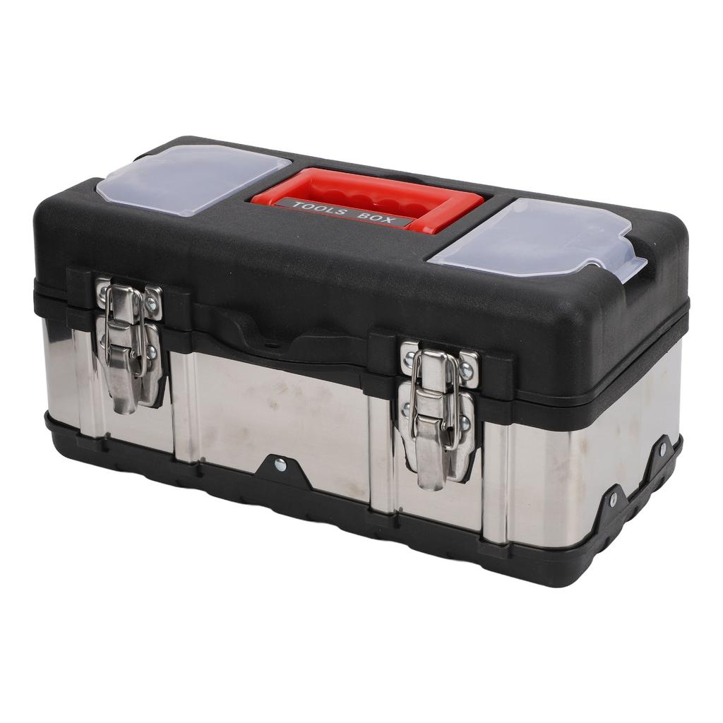 14 Inch Tool Box Large Capacity Stainless Steel Lockable Tool Organizer with Removable Tray for Home Auto Repair