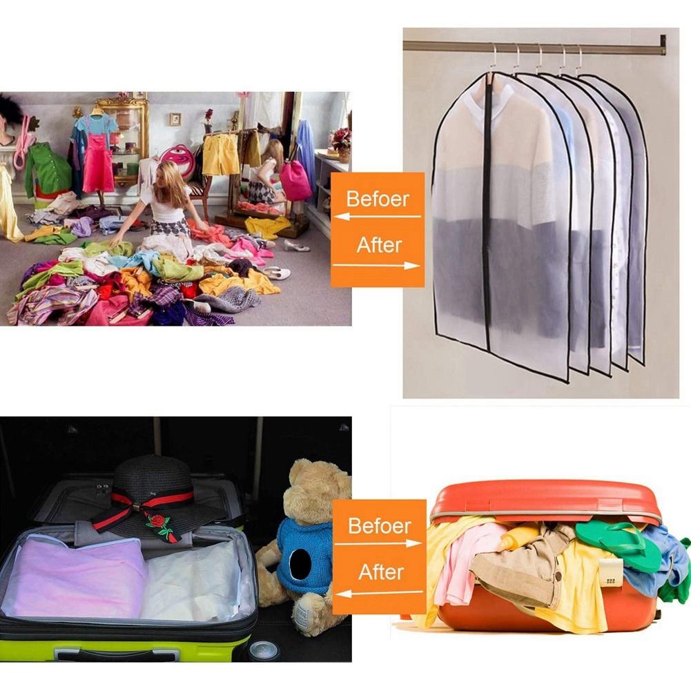 T02C!Garment Covers Dustproof Clothes Covers Moth Proof Coat Bag With Zip PEVA Translucent Dress Cover Waterproof Anti-Mite