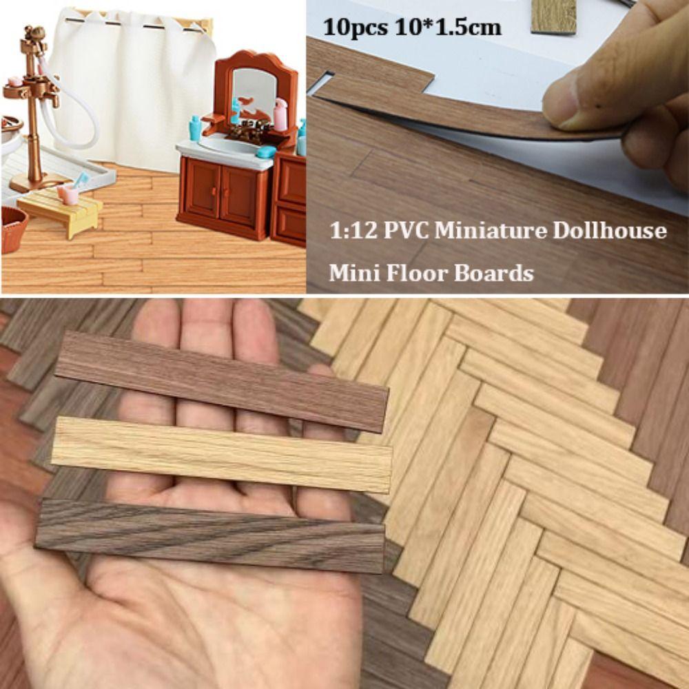 10pcs PVC Miniature Dollhouse Floor Boards Multicolors Dollhouse Floor Tiles  Fit 1:12 Dollhouse
