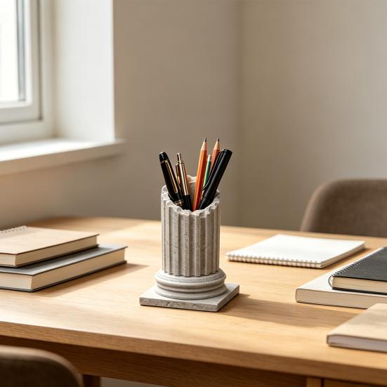 Vintage Roman Pillar Pen Holder, 3D Printed Column Stationery Container, Decorative Pencil Organizer Box for Home Office Desk