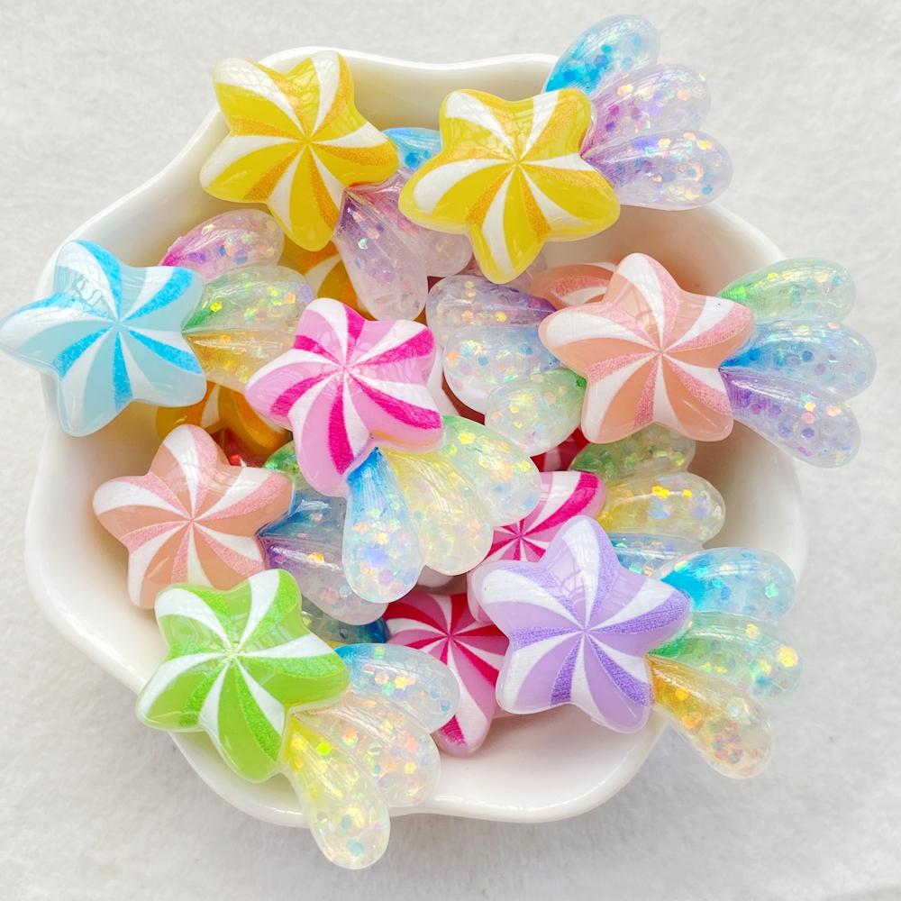 10pcs Resin Kawaii Cute Shiny Colorful Stars Rainbow Flat Back Stones Applique DIY Wedding Home Decor DIY Jewelry Making