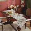 Elegant Table Runner with Coffee-Colored Floral Embroidery and Lace Detailing - Ideal for Home, Festive Outdoor Picnics, Parties, and Weddings