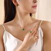 Korean Five-Leaf Clover Jewelry Set: Simple Petal Necklace, Bracelet, Ring, and Earrings for Women - 4-Piece Set
