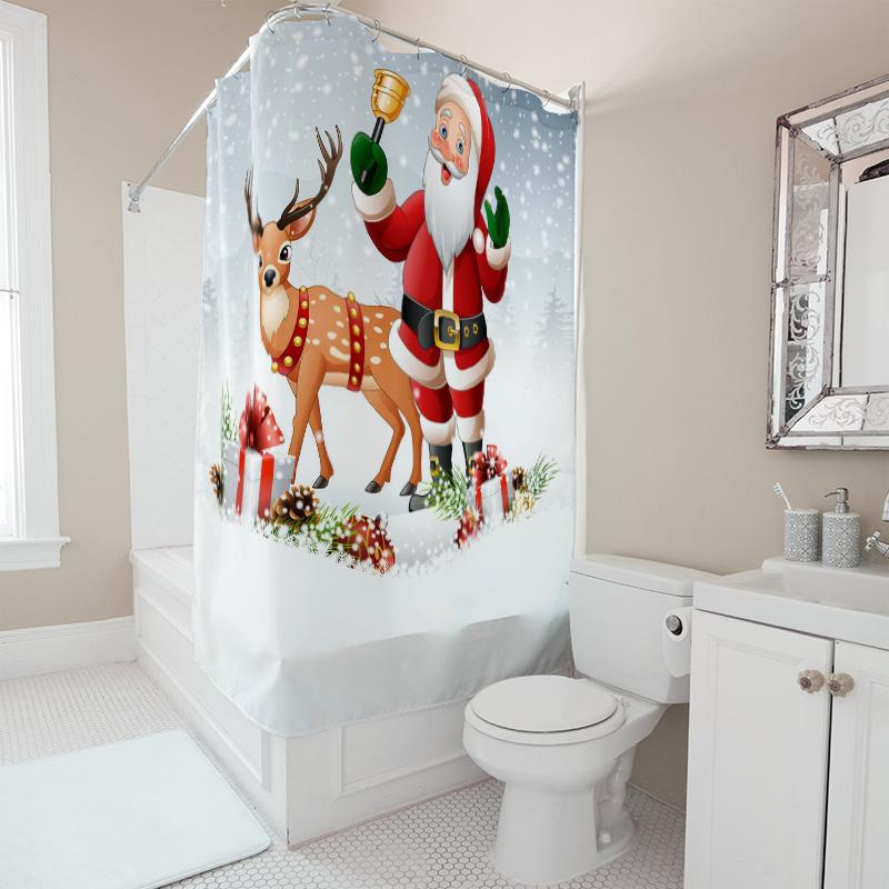 TU Christmas Shower Curtain Santa Claus Reindeer Holiday Festive Bathroom Decor Xmas Pattern Waterproof Home Textile Gift