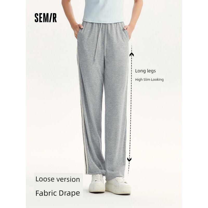 

Senma Casual Pants Women s Elastic Waist Contrast Color Wide-Leg Pants Slim Fit Autumn Fashion Girls Drawstring Sweatpants Sports Style Medium Flower Ash 00510 150/76A/XS