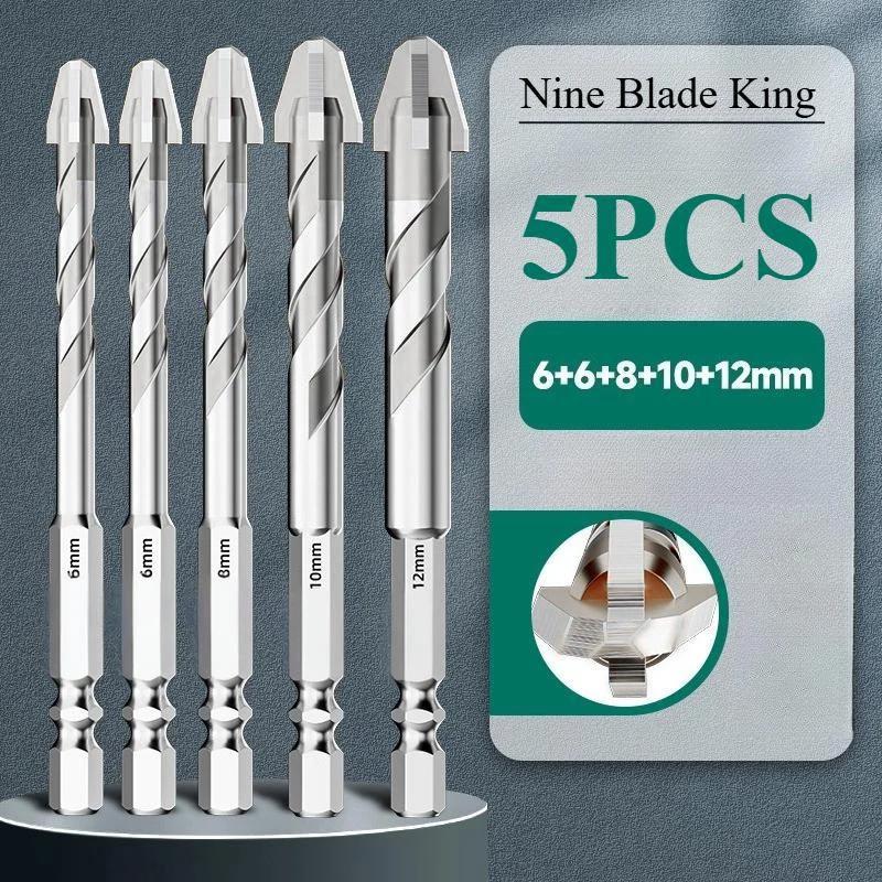 T9 Neun-Klingen Keramikfliesenbohrer zum Bohren Exzentrischer Hochelastischer Beton Handbohrmaschine, Glas Zement Marmor