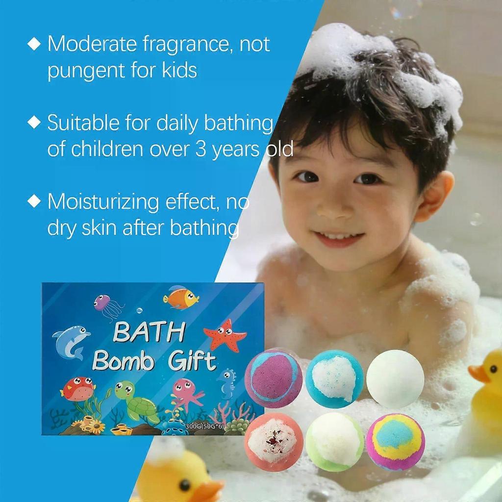 6 Pack Ocean Themed Kids Bath Bombs Gift Set, Rich Bubbles Bath Bombs with Surprise Inside, Easter Basket Stuffer for Boys Girls, Kid Safe Bubble Bath
