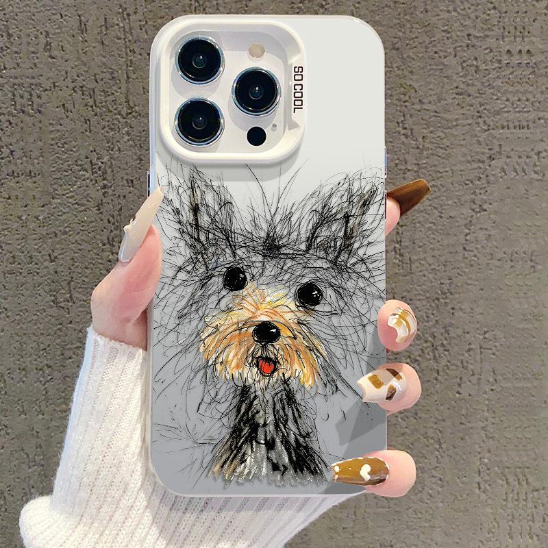Hand-Painted Puppy iPhone 17 Case for Apple 15 Pro Max, Silver, 14 Pro/13/16 Pro Compatible