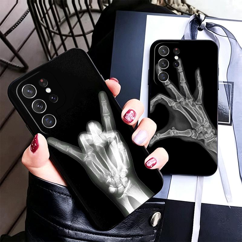 Funny X-Ray Hand Bones Soft Phone Case for Samsung Galaxy S26 S25 Edge S24 Ultra S23 Plus S22 S21 FE S20 Black Cover Back Shell