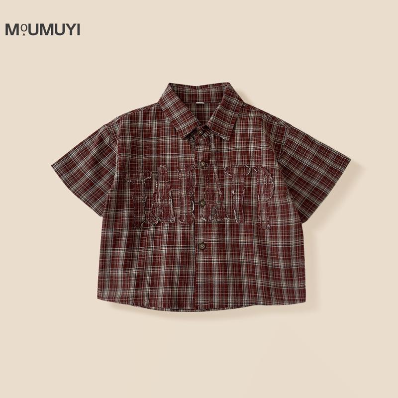 

Детская рубашка в клетку в стиле ретро, свободного кроя, с рукавом до локтя - тренд корейского стиля Гонконга 2025 года 100 cm красный