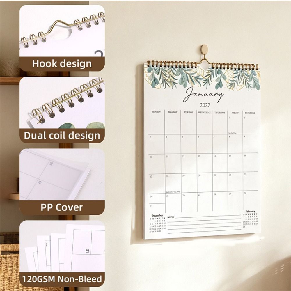 Portable 2027 Wall Calendar with Large Grid Calendar Planner Hanging Calendar Schedule Organizer