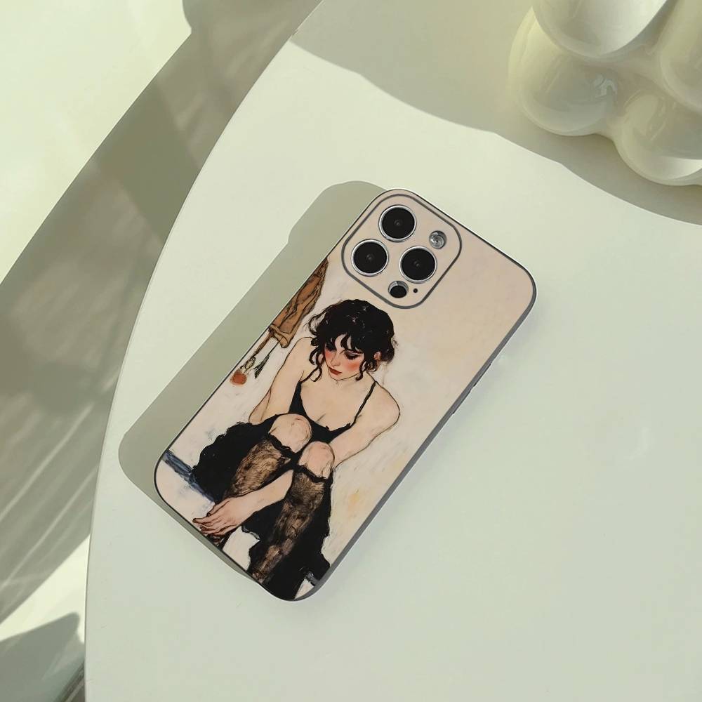 E-Egon S-Schiele Phone Case For iPhone 17,16,15,14,13,12,11 Pro Max,16/15/14Plus,XS Soft Black Cover