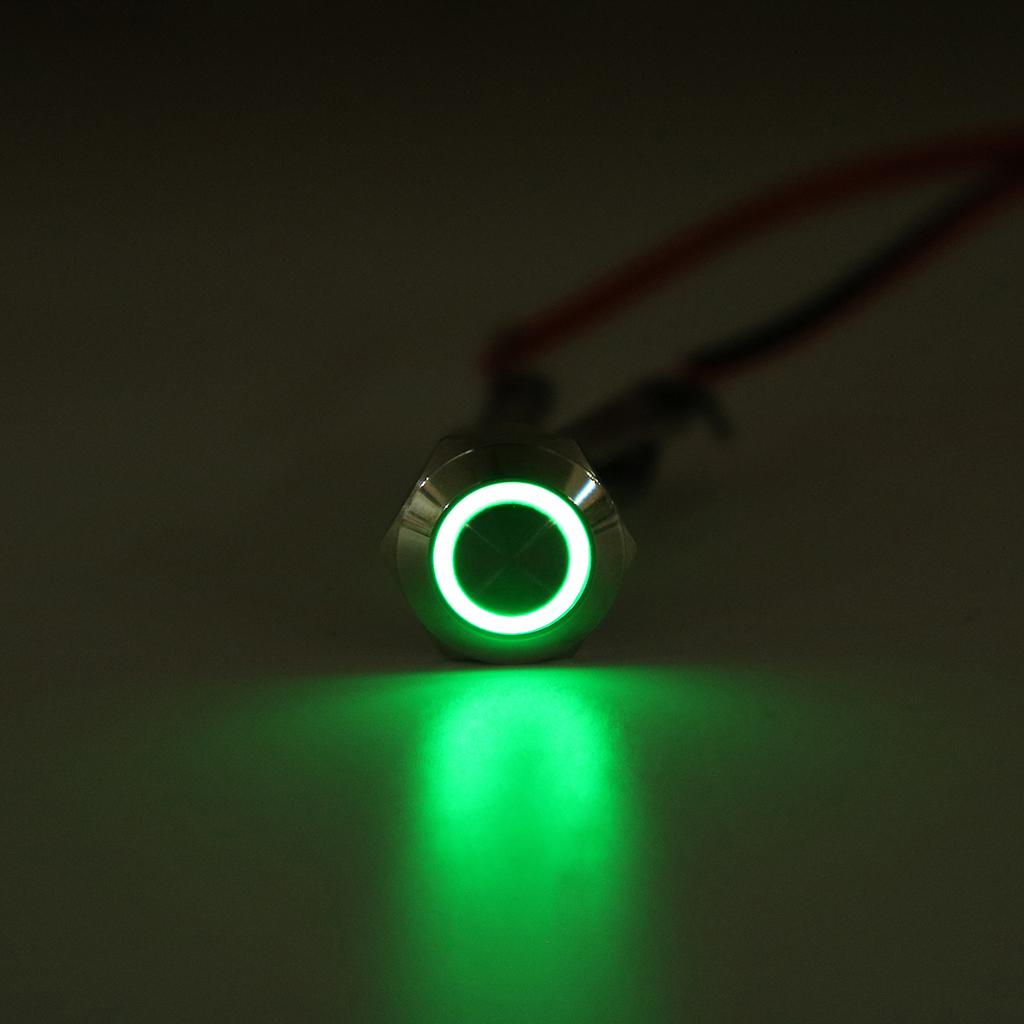 12mm LED Push Button Switch 12V 4Pin Silver Momentary Self-Locking Switches Waterproof