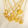 Vintage Sun Moonlight Octagon Gold Plated Stainless Steel Necklace Women'S Premium Jewelry